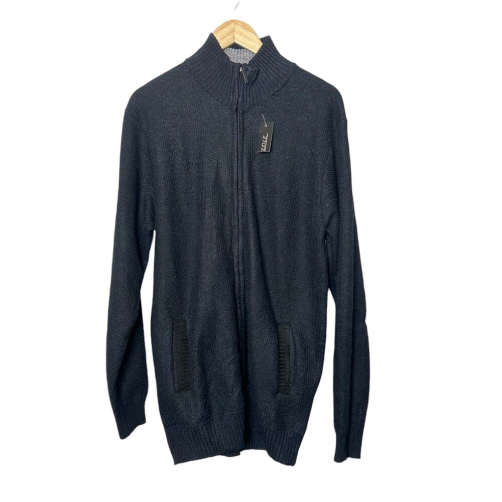 Silver Needle Navy Full-Zip Knit Long Sleeve Fleece Lined Sweater Mens Large New
